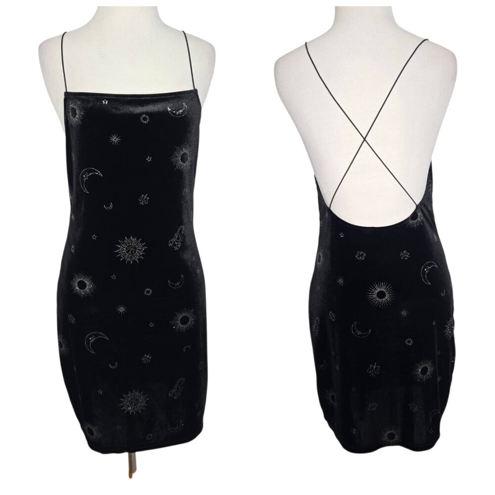Divided H&M Celestial Velour Mini Dress Whimsigoth Zodiac Bodycon Women Medium